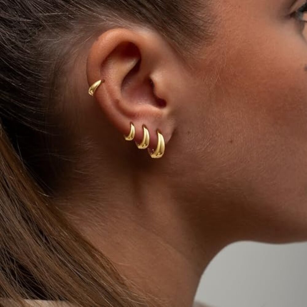 4 Pairs Small Chunky Huggieβ Hoop Earrings for Women